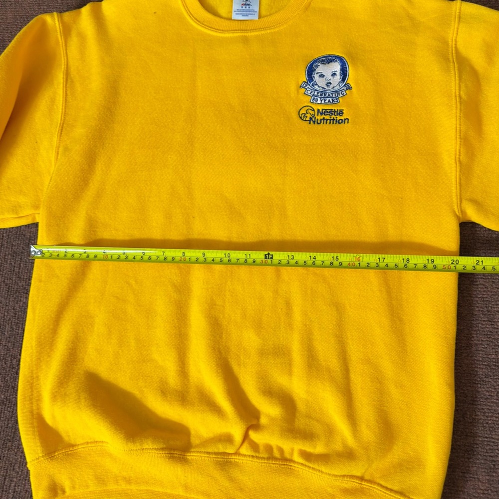 vtg Jerzees Nestle Nutrition 80 Years Anniversary Sweatshirt Yellow Mens Medium - Picture 4 of 8